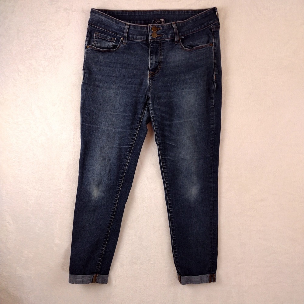 Apt. 9 Womens Skinny Jeans Dark Wash Cuffed Double Button Size 10